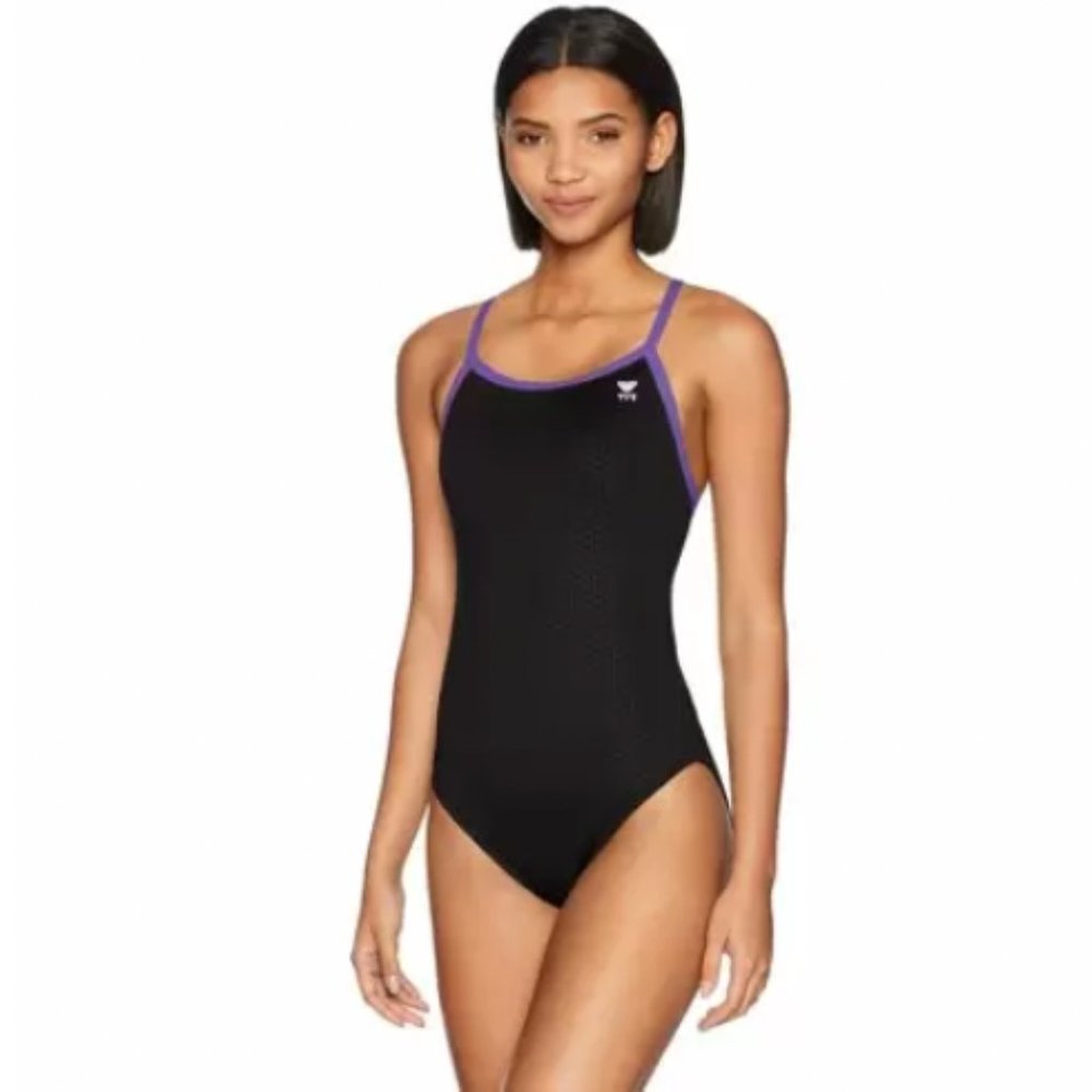 TYR Hexa Diamondfit One-Piece (Black/Purple) Women's Swimsuits One Piece